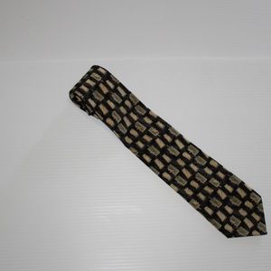 Mens Tie, Geoffrey Beene, Black W/tan rectangles s